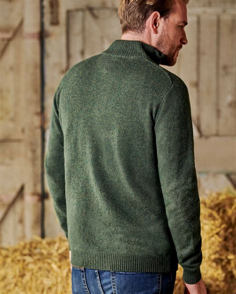 Tweed Green Mens Lambswool Zip Neck Sweater Woolovers Us
