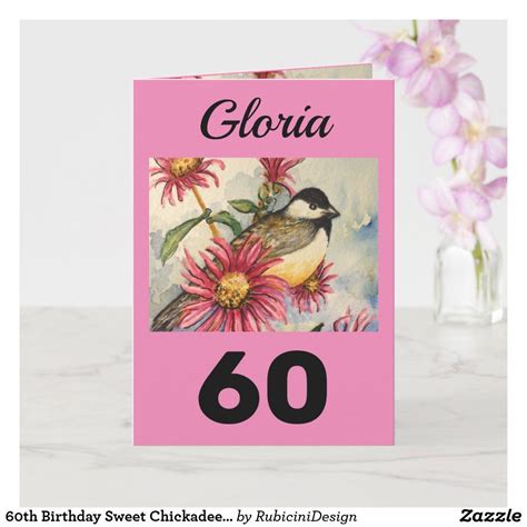 60th Birthday Sweet Chickadee Pink Daisies Card Zazzleca Daisy