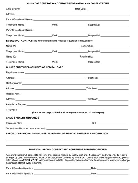 Child Care Information Form Fill Online Printable