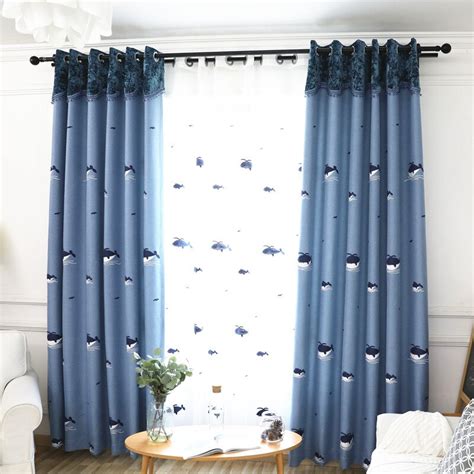 Mediterranean Embroidered Curtains For Children Bedroom Room Blue