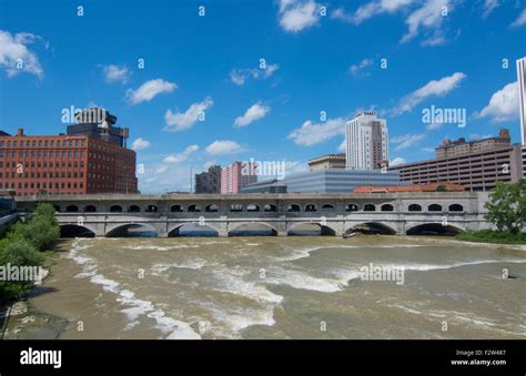 Rochester New York Ny Downtown City Beautiful Genesee River And Downtown Skyline On Main Street