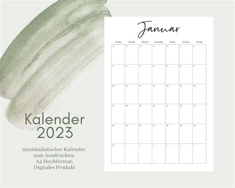 Druckbarer Kalender 2023 Monatsplaner 2023 A4 Format Etsyde