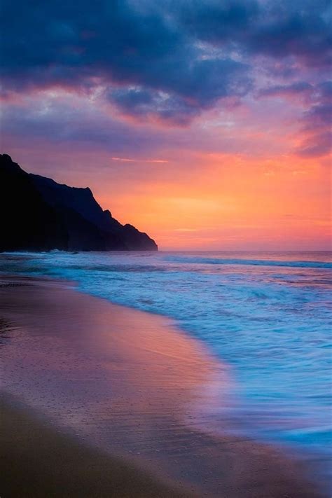Wallpaper Sea Beach Sunset Purple And Blue Sky Clouds