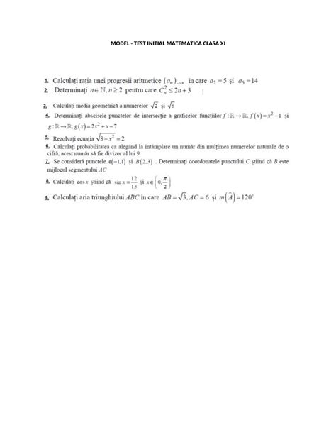 Model Test Initial Matematica Clasa Xi Econometrics Model Test