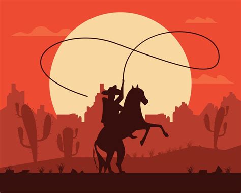 Cowboy With Rope Scene Vector Art At Vecteezy