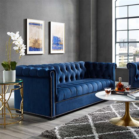 Heritage Upholstered Velvet Sofa Midnight Blue By Modway