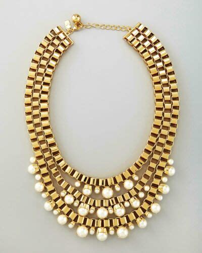 Kate Spade Box Chain Pearl Triple Strand Necklace Metropolitan Pearls