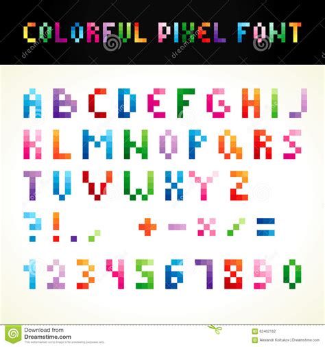 The Colorful Pixel Font Stock Vector Image 62402162