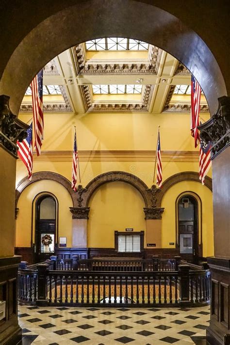 Butler County Courthouse Interior View Of Atrium Area With American