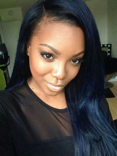 Cute Blue Color Straightened Relaxed And Blow Dried