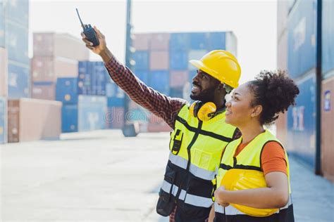 African Worker People Teamwork Happy Working Together In Port Cargo