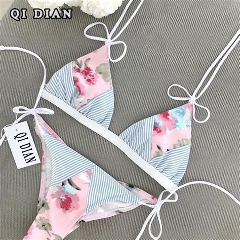Qi Dian Patchwork Bikini Set 2018 Women Swimwear Bandage Swimsuit Sexy Bikinis Maillot De Bain