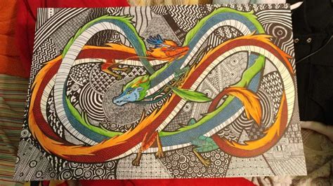 Entanglement of polymer chains, see reptation. Double Dragon Zentangle | Mythical Creatures and Beasts Amino