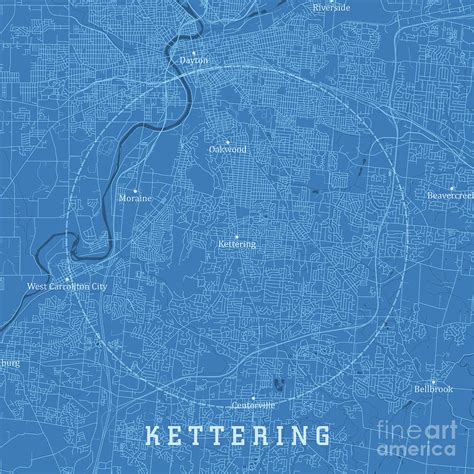 Kettering Oh City Vector Road Map Blue Text Digital Art By Frank