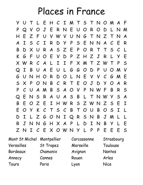 Places In France Word Search Wordmint
