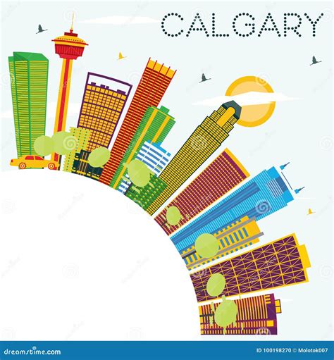 Calgary Skyline With Color Buildings Blue Sky And Copy Space Stock