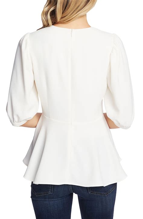 Cece Bow Neck Peplum Blouse In Soft Ecru White Lyst