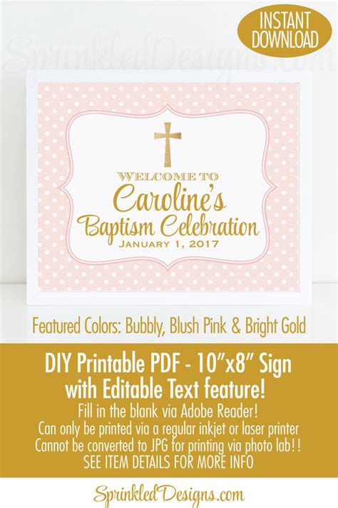 Baptism Welcome Sign Printable 10x8 Editable Text Pdf Blush Etsy
