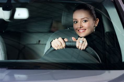 Young Pretty Woman Driving Car Stock Image Image Of Beautiful Night