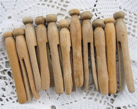 Wood Clothespins~ Vintage Primitive Laundry Wooden Old Fashioned Rustic Set Wood Clothespins