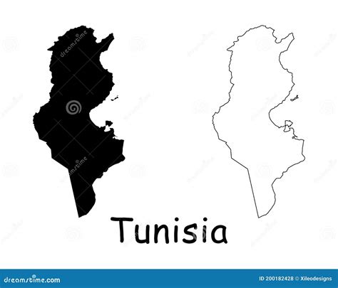 Tunisia Country Map Black Silhouette And Outline Isolated On White