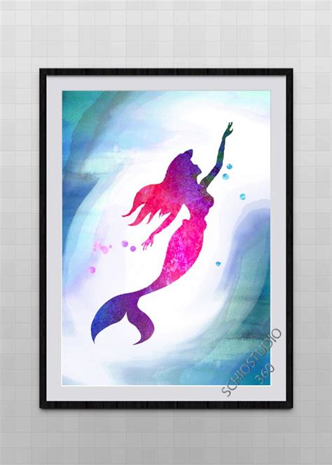 Little Mermaid Ariel Watercolor Painting Archival Fine Art