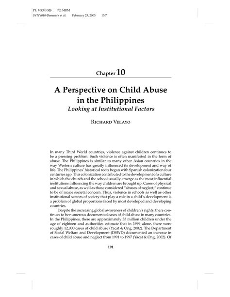 The main objective of the paper is to convince and inform your it is also important to remain specific in your examples and supporting arguments. (PDF) A Perspective on Child Abuse in the Philippines ...