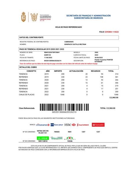 Impresión De Hoja De Pago Referenciado Pdf