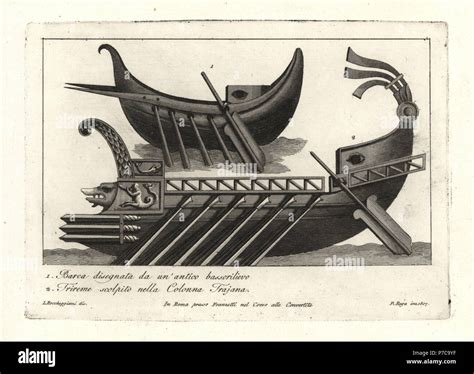 Trireme Warship With Three Decks Of Oars Battering Ram With Swords