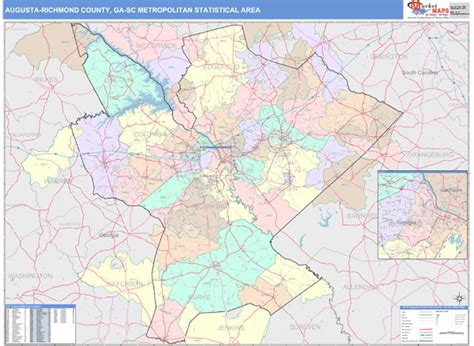 Augusta Richmond County Ga Metro Area Wall Map Color Cast Style By Marketmaps