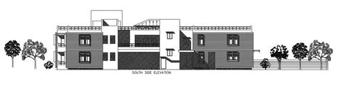The South Side Elevation View Of The 57x23m Luxury Villa Building Is