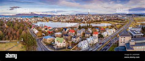 Aerial Reykjavik In The Autumn Iceland This Image Is Shot Using A