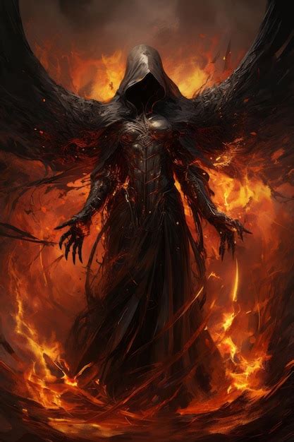 Premium Ai Image A Demonic Grim Reaper With Large Golden Wings