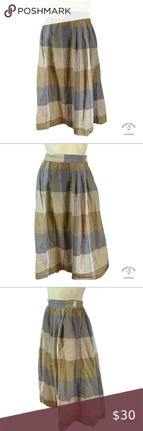 Vintage Plaid Skirt Evan Picone Cotton Full Skirt 80s Does 50s 28