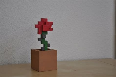 4 Inch Minecraft Style Rose 3d Printed Hand Painted Flower Etsy