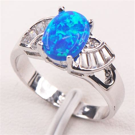 Blue Fire Opal 925 Sterling Silver Woman Ring Size 6 7 8 9 10 11 F591