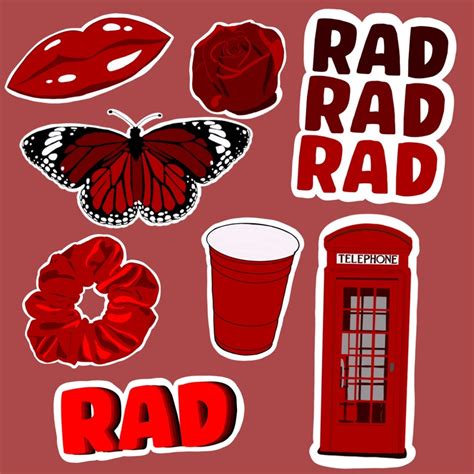 Red Sticker Pack 8 Stickers Etsy