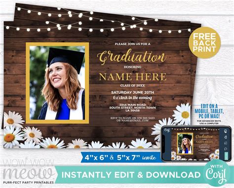 Digital Invitation Graduation Invitation Printable Evite Text X