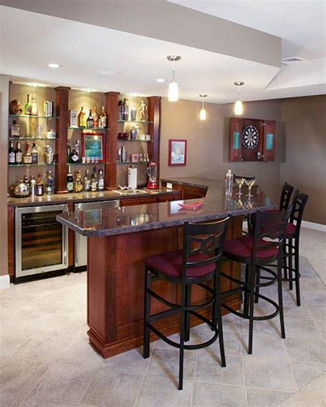 Traditional L Shaped Basement Bar With High Countertop Installed
