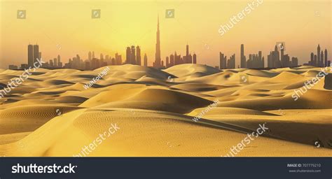 Dubai Skyline Desert Sunset Stock Photo 707779210 Shutterstock
