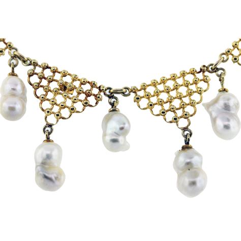 Yellow Gold And Baroque Pearl Chandelier Necklace