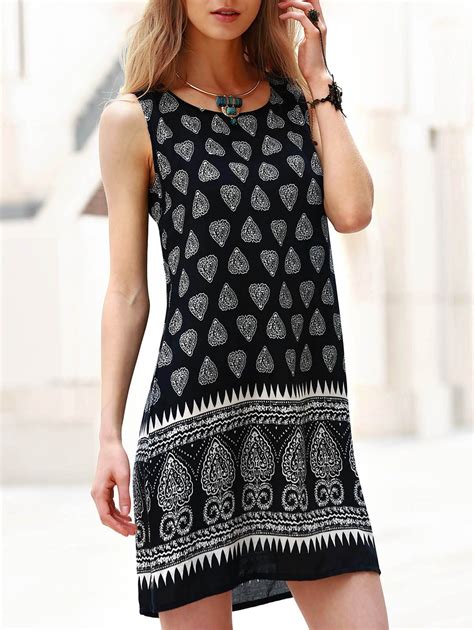 Stylish Scoop Neck Tribal Print Sleeveless Dress For Women Gorgeous Dresses Cute Dresses