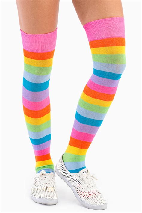 Really Rainbow Thigh High Socks In Multi 18 Tobi Us