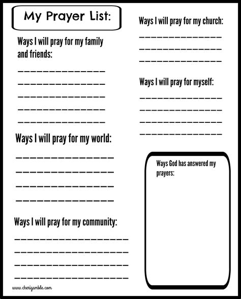 Prayer Worksheet For Youth