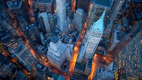 Landscape Cityscape New York City Lights Aerial View