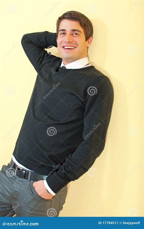 Attractive Smiling Man Posing Against The Wall Stock Image Image Of