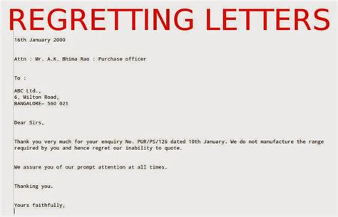 Regretting Letters Samples Business Letters