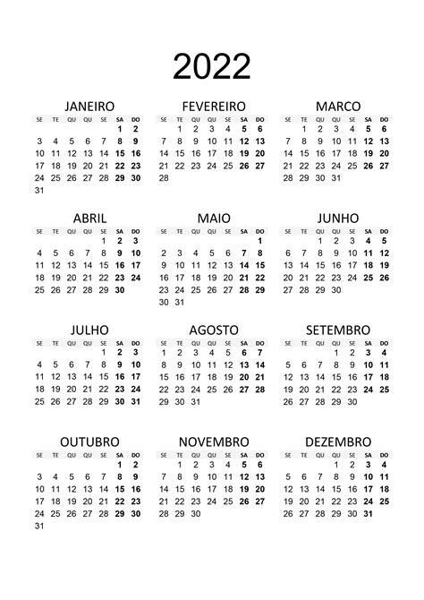 Calendário 2022 Calendarios365su