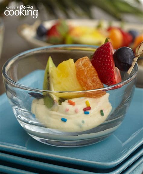 Rainbow Dip With Fruit Skewers Recipe Kraft Recipes Fruit Skewers