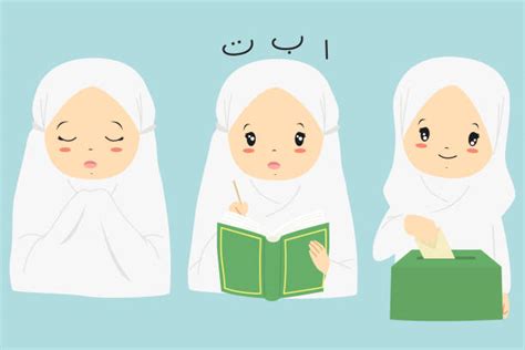 Best Cartoon Of Muslim Girl Reading Quran Illustrations
